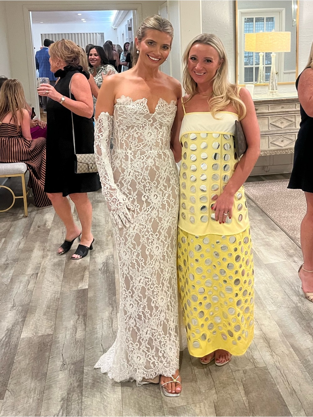 Bronx and Banco White Lace Off-Shoulder Wedding Gown